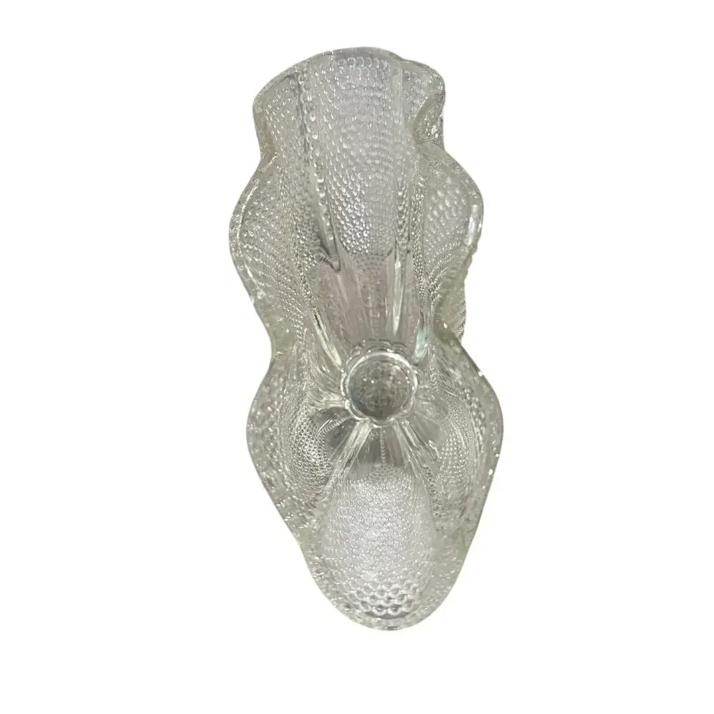 Vintage Clear Pressed Glass Hobnail Footed Centerpiece Bowl Fan Shape Unmarked